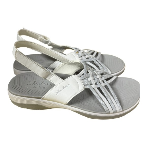 Sketchers Arch Fit Reggae Style White Sandals Womens Size 10 Arch Supoort - Picture 4 of 7